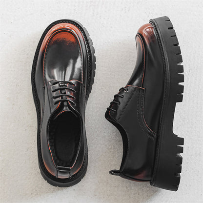 Platform Height Increasing Casual Leather Shoes Bronze - D&A