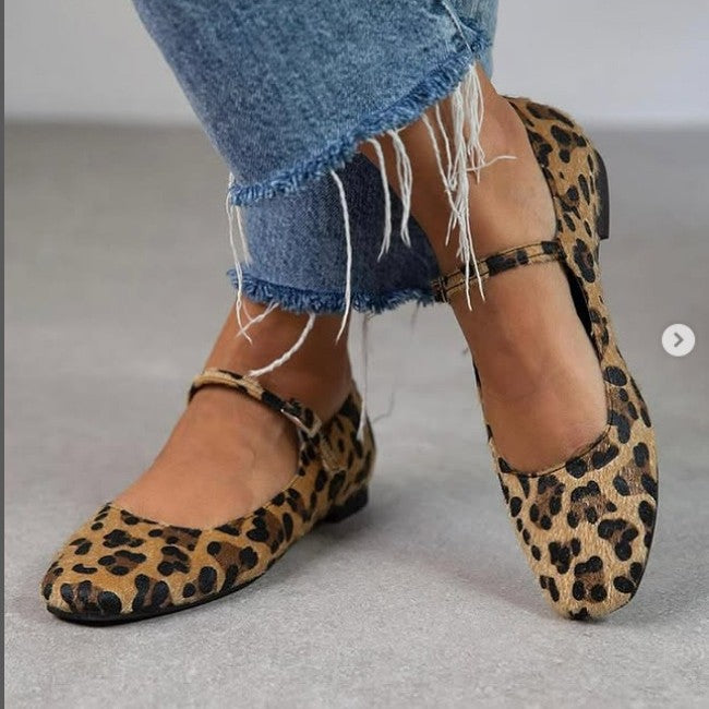 Low Heel Flat Horse Fur Leopard Print Shoes - D&A