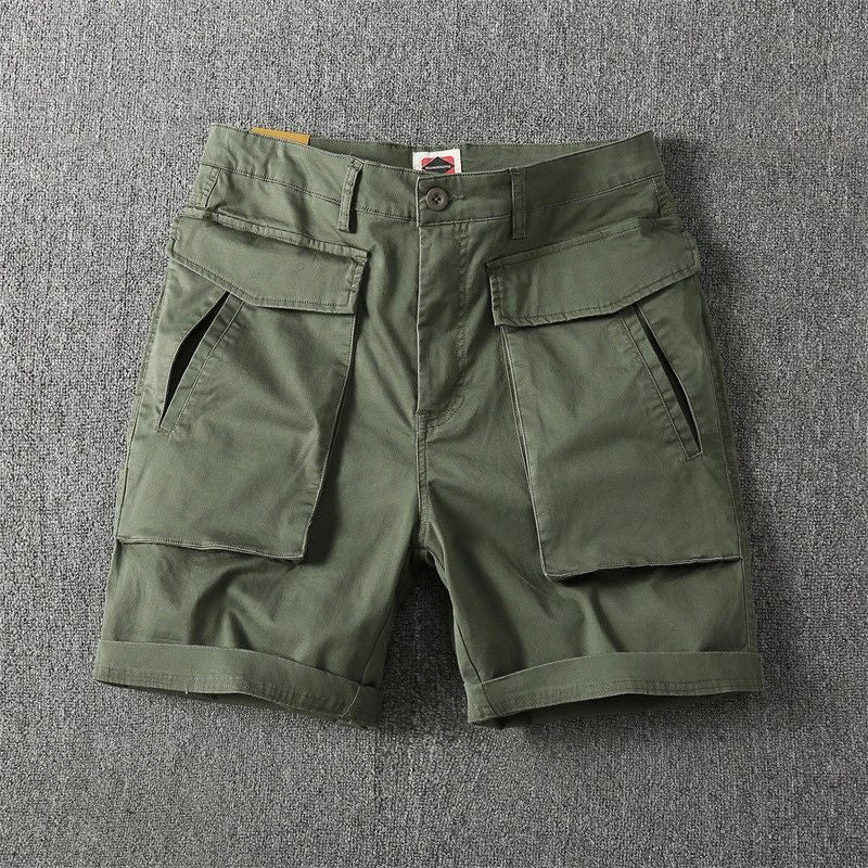 Men's Summer American-style Multi-pocket Stretch Cargo Shorts Army Green 8816 - D&A