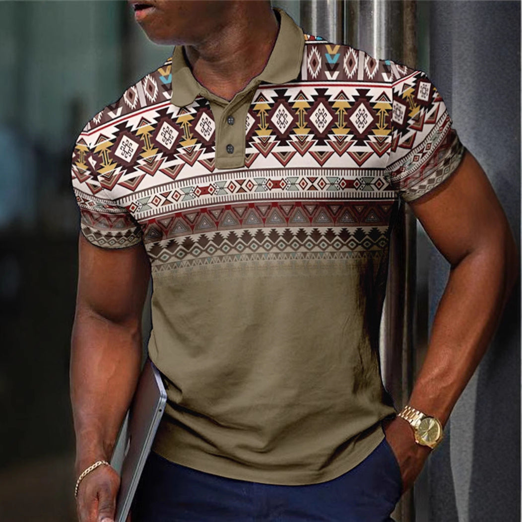 Pattern Button Short Sleeved Polo Shirt - D&A