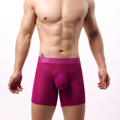 Men's Lace Mesh Stylish Comfortable Boxers Rose Red - D&A