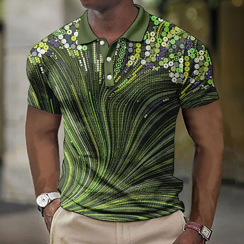 Men's Button Shirt Striped Pattern Printed Geometric Outdoor Street Style Short Sleeve 3y5YMT3 - D&A