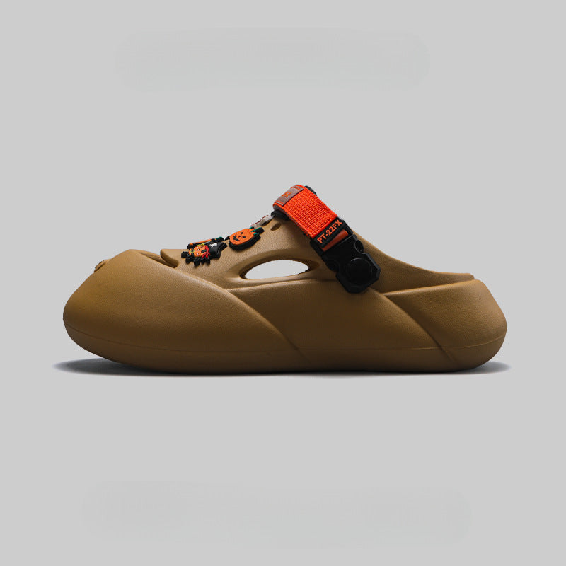 Summer Funny Baotou Beach Hole Shoes Men Khaki - D&A