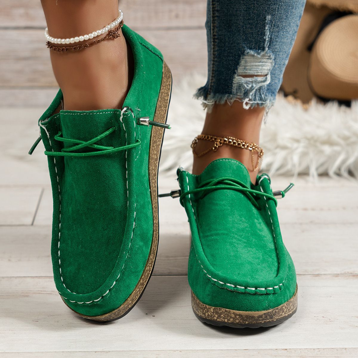 Plus Size Women's Shoes Flat Elastic Band Slip-on Casual Shoes - D&A