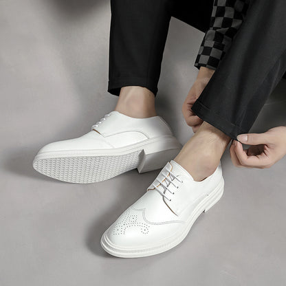 Men's Shoes British Formal Business Leather Shoes White Pointed Leather Shoes - D&A