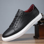 British Style Comfortable Breathable Men's Leather Shoes Low-top Flat Business Black - D&A