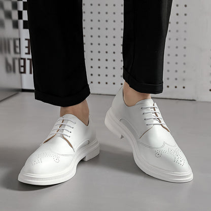 Men's Shoes British Formal Business Leather Shoes White Pointed Leather Shoes - D&A