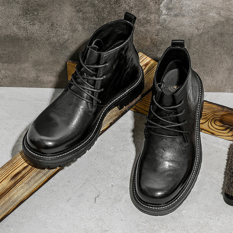 First Layer Cowhide Men's High-top Martin Boots British Formal Wear - D&A