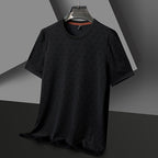 Men's Round Neck Jacquard Short Sleeve Cool Antibacterial Fashion Brand Casual Fashion Half Sleeve Black - D&A