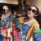 Graffiti Printing Design Round Neck Long Sleeve T-shirt - D&A