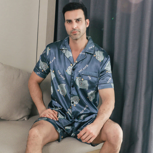 Ice Silk Short Sleeve Pajamas Men Can Be Outerwear Homewear - D&A