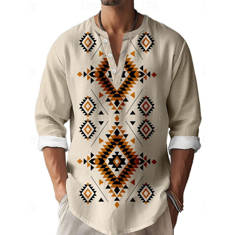 3D Digital Printing Bamboo Linen Long Sleeve European And American Men 57017S14183158 - D&A