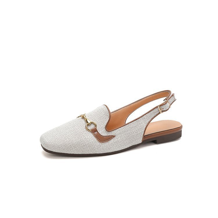 Women's Korean-style Fashion Closed Toe Casual Metal Chain Sandals Beige White - D&A