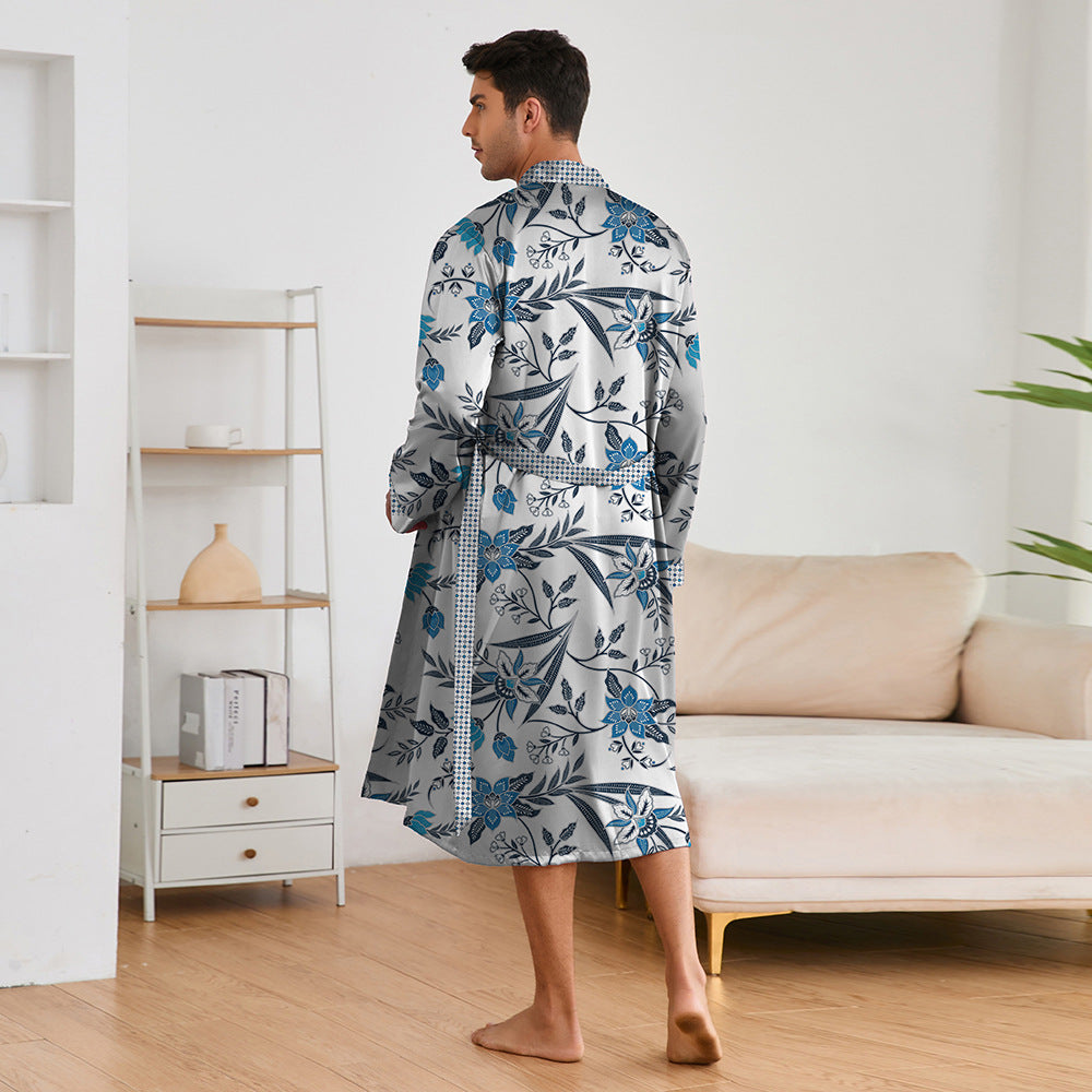 Printing Men's Robes Long Sleeve Shorts Suit - D&A