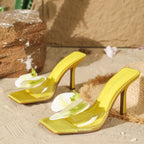 Flower Decoration Open Toe High Heel Slippers Female Summer - D&A