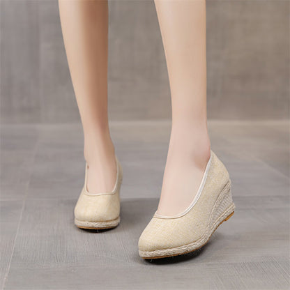High Heel Women's Shoes Work Shoes Pointed Straw Pumps Beige - D&A