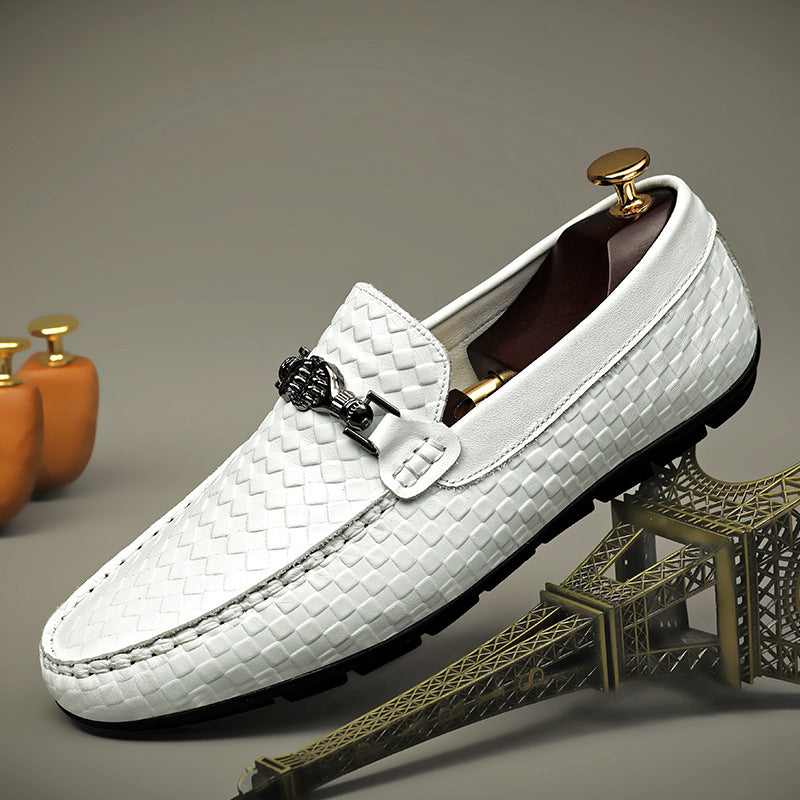 Spring And Summer White Lazy Doug Shoes Men's British Casual Leather Shoes - D&A