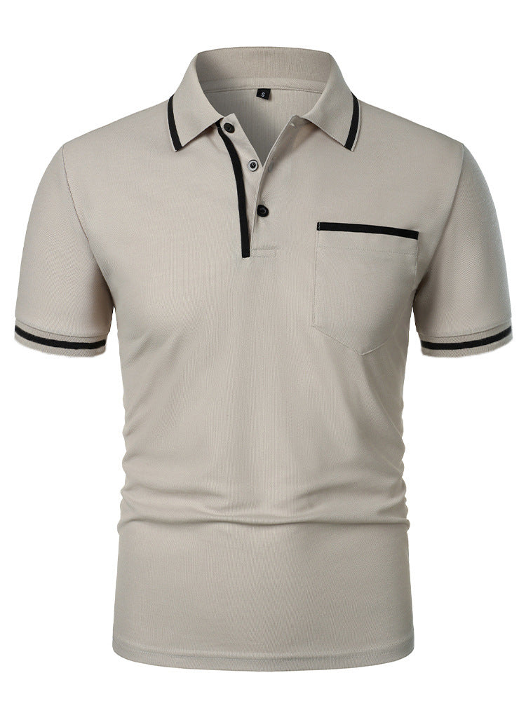 Men's Casual Lapel Short Sleeve T-shirt Light Gray - D&A
