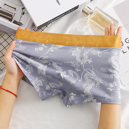 Dragon Pattern Domineering Men's Underwear Pure Cotton Comfortable Gray Blue - D&A