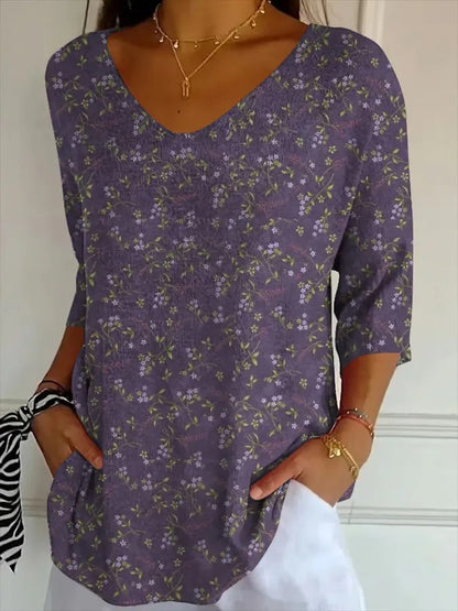 New 3D Printed Women's European And American Fashion Floral V-neck Shirt Top SX4760 - D&A