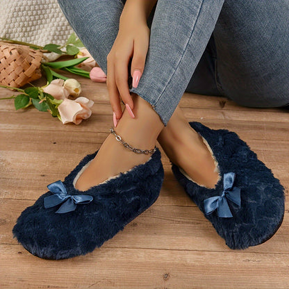 Women's Indoor Comfortable Breathable Warm Closed-toe Slippers Soft Navy Blue - D&A