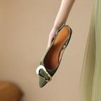 French Retro Metal Buckle Women's Flat-heeled Shoes - D&A