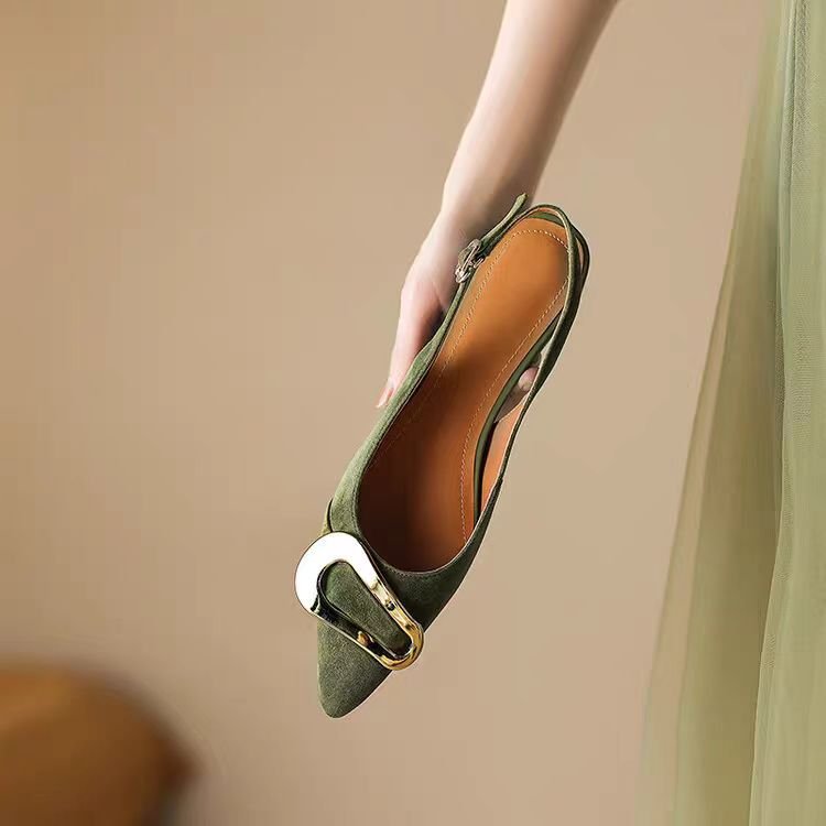 French Retro Metal Buckle Women's Flat-heeled Shoes - D&A