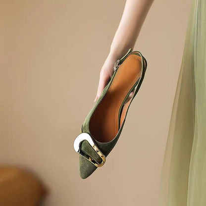 French Retro Metal Buckle Women's Flat-heeled Shoes - D&A