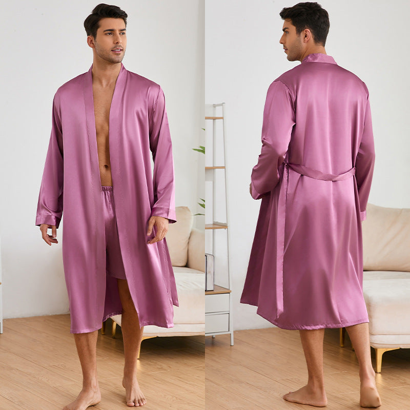 Men's Robes Shorts Suit Solid Color Homewear Lotus Purple - D&A