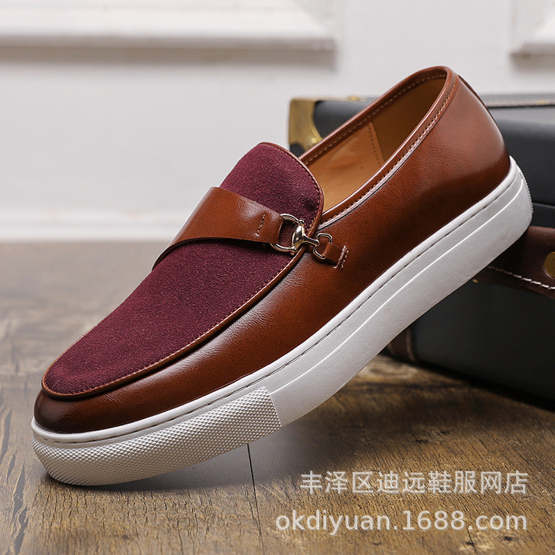 Men's Leather Shoes Horsebit Buckle Slip-on Red - D&A
