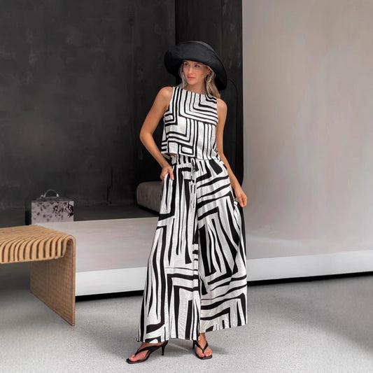 Women's Loose Vest Wide-leg Straight Pants Suit - D&A