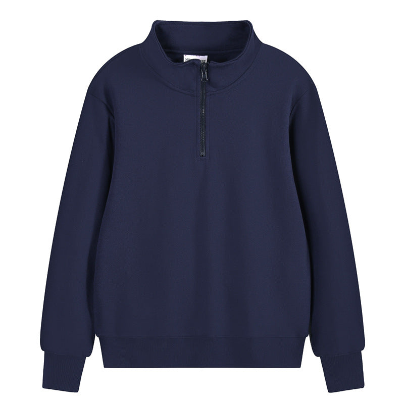 Heavy Pearl Air Layer Semi-access Control Zipped Stand Collar Sports Sweater Dark Blue - D&A