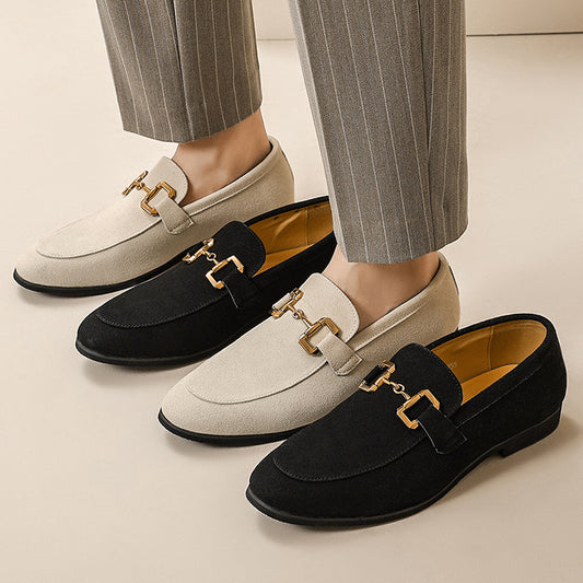 Men's Plus Size British Metal Buckle Casual Leather Shoes - D&A