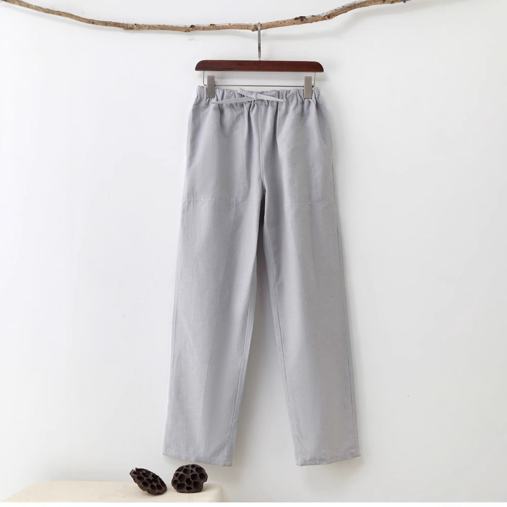 Men's Solid Color Pure Cotton Coarse Fabric Casual Pants Light Gray - D&A
