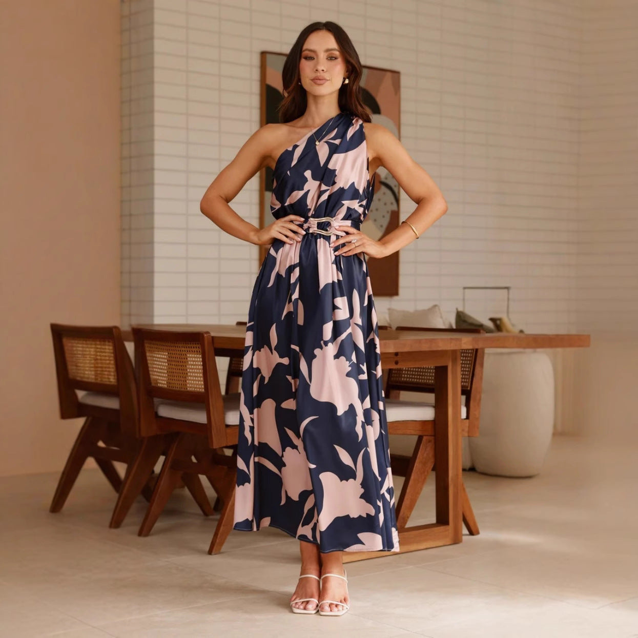 Women's Fashion Printed Shoulder Long Dress - D&A