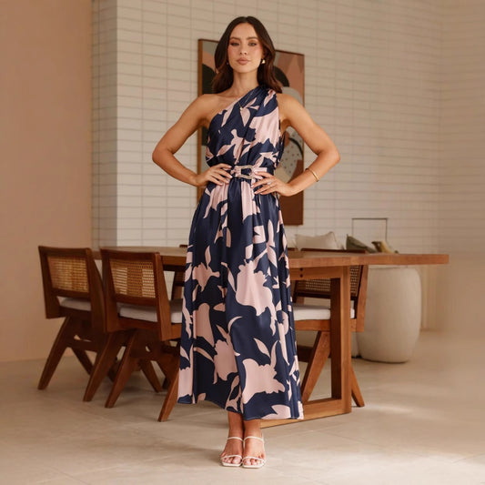 Women's Fashion Printed Shoulder Long Dress - D&A