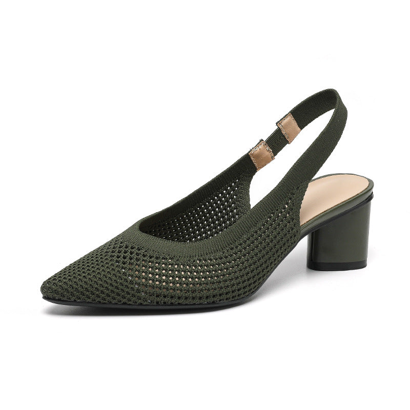 Hollow-out Knitted Closed Toe Back Empty Strap Sandals Pointed Toe Green - D&A