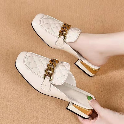 Women's Spring And Summer New Women's Shoes Mid Heel Toe Box Slippers - D&A