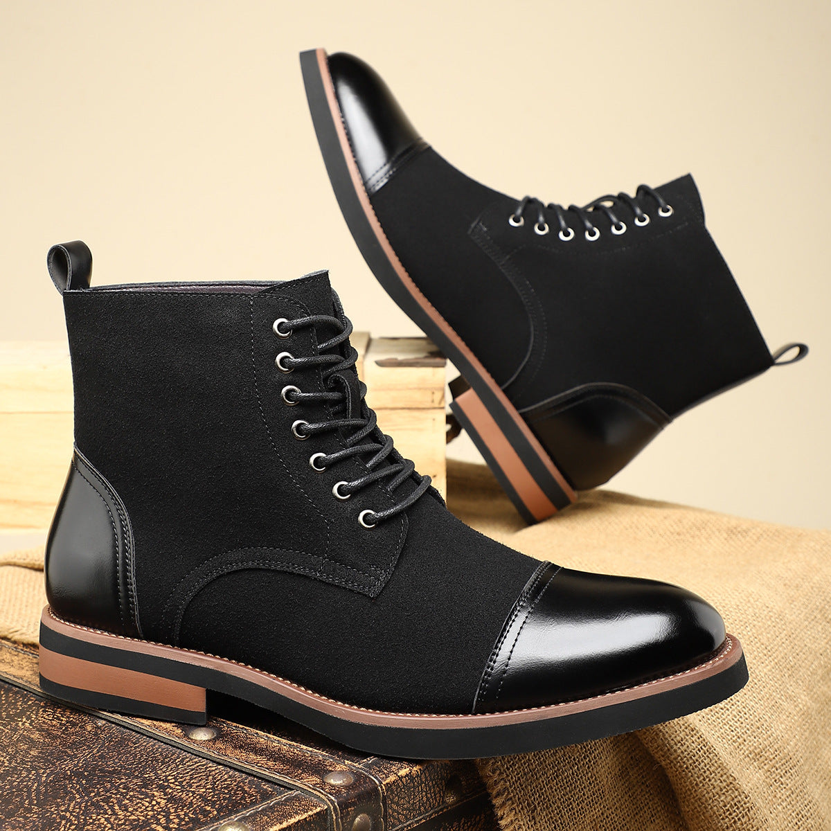 Men's Trendy Sleeve Leather All-match Casual Martin Boots Black - D&A