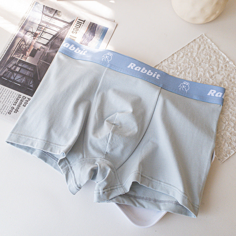 Men's Underwear Mid-waist Cartoon Rabbit Modal Cotton Solid Color Blue Rabbit - D&A