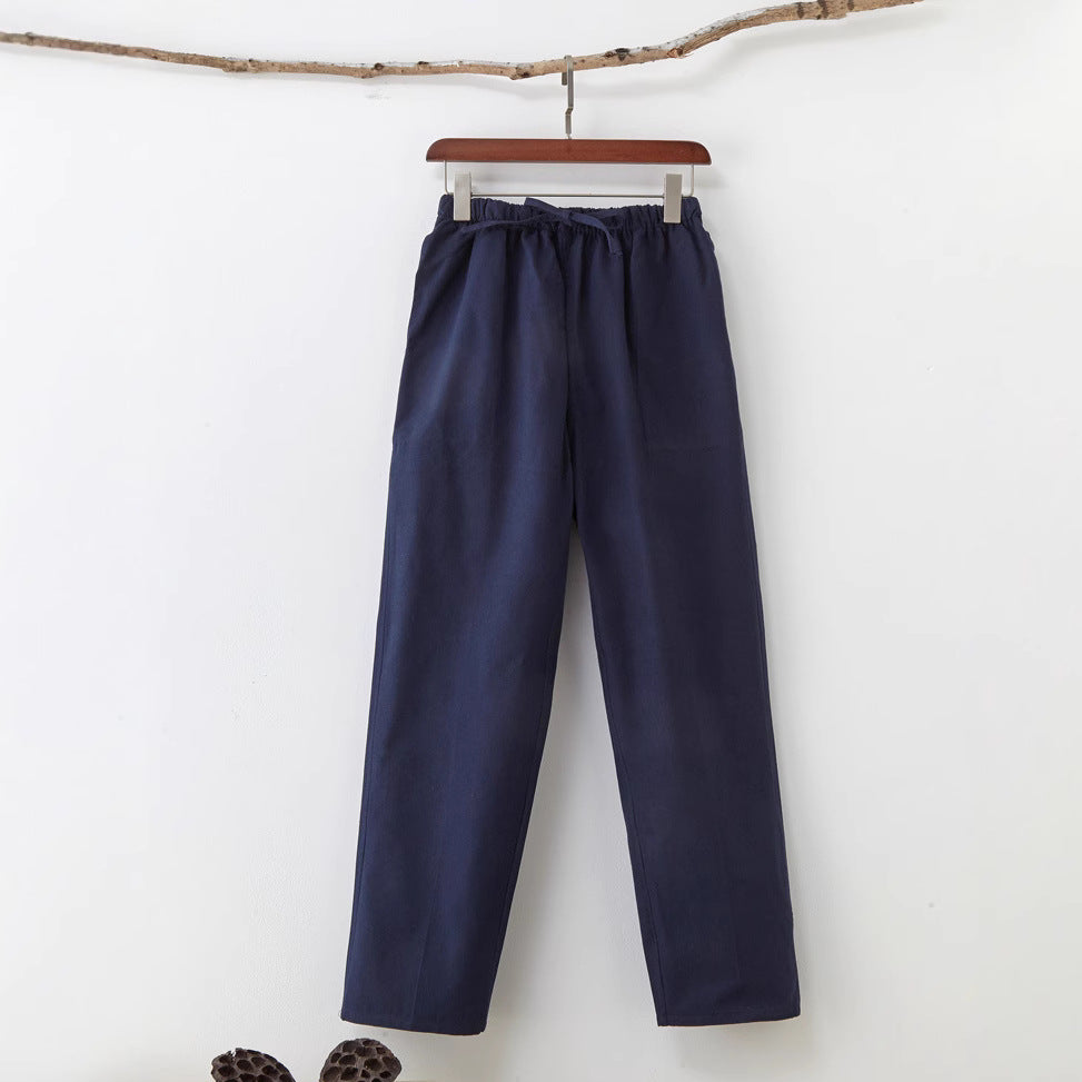 Men's Solid Color Pure Cotton Coarse Fabric Casual Pants - D&A