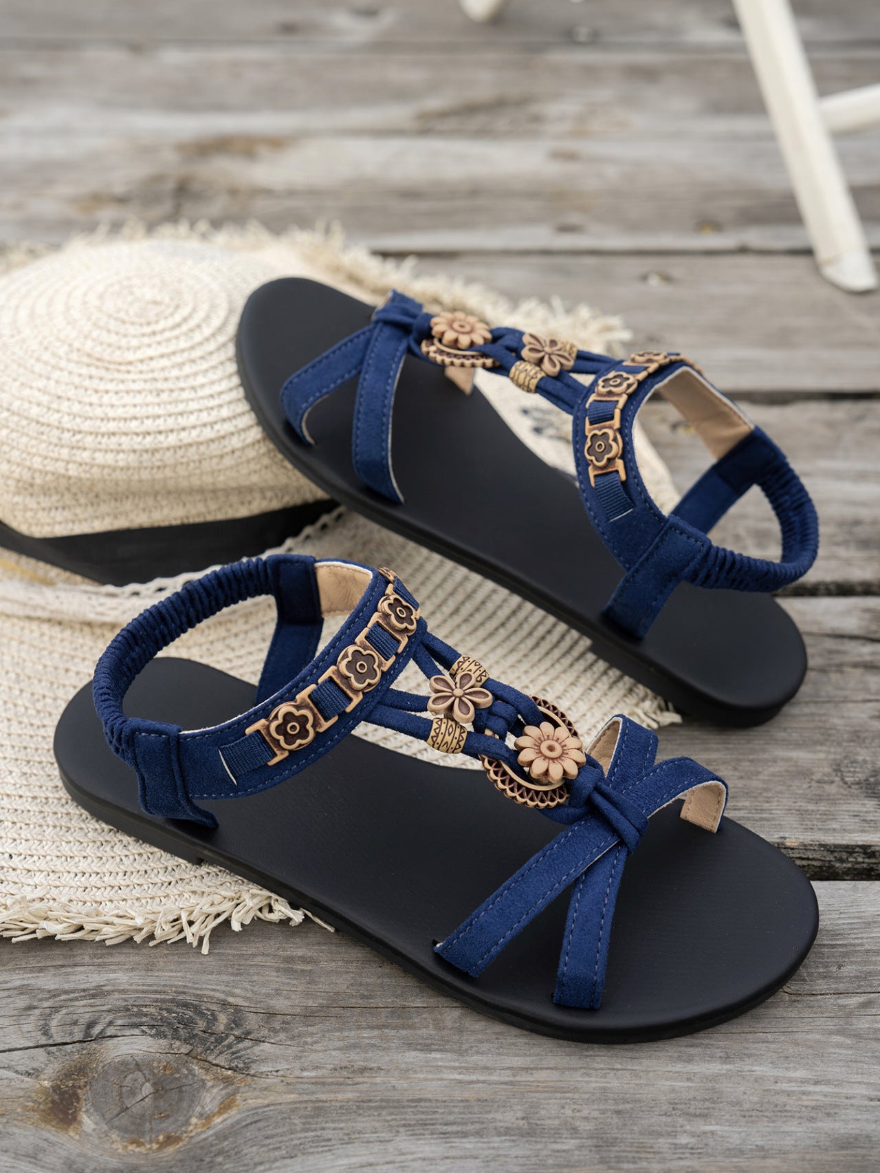 Women's Flat Plus Size Bohemian Beach Shoes Dark Blue - D&A
