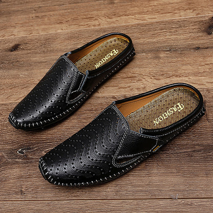 Muller Shoes Hole Low-top Cowhide Surface Slip-on Black - D&A