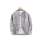 Men's Solid Color Ramie Stand Collar Retro Casual Coat Shirt - D&A