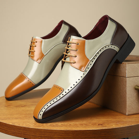 Men's Trendy Non-slip Breathable Leather Shoes Color Matching Business - D&A