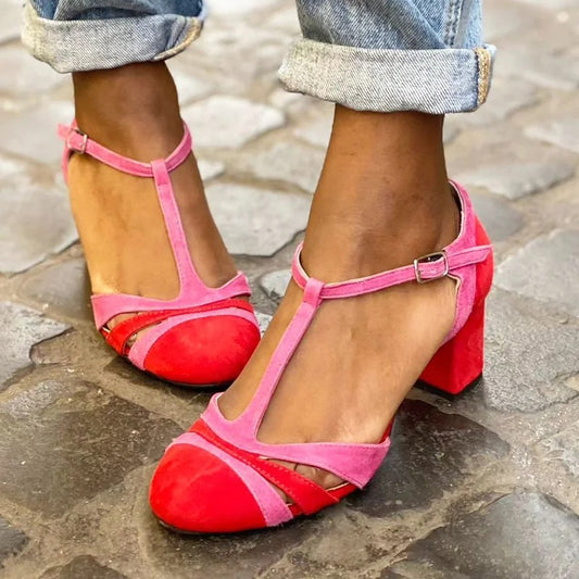 Summer Fashion High Heel Round Head Female Color-matching Sandals - D&A