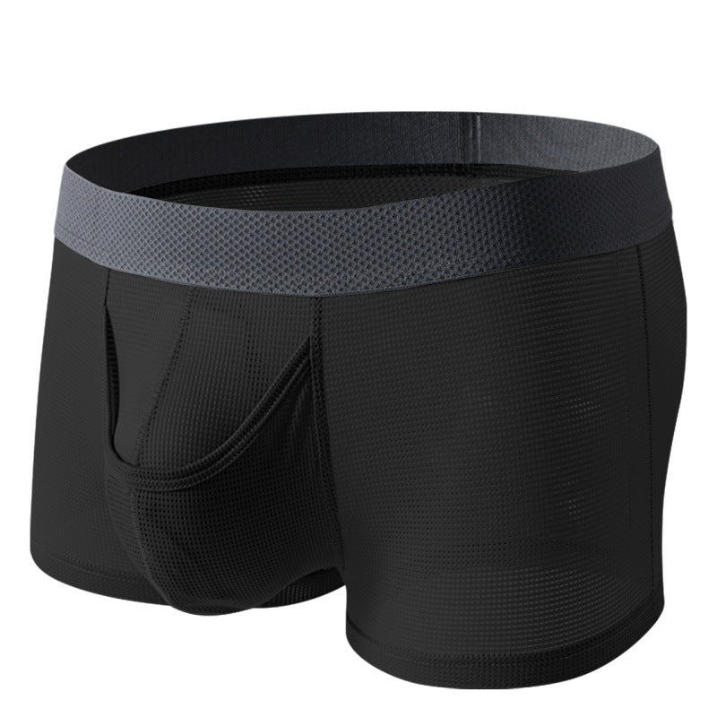 Men's Ice Silk Boxer Mesh Breathable Underwear Black - D&A