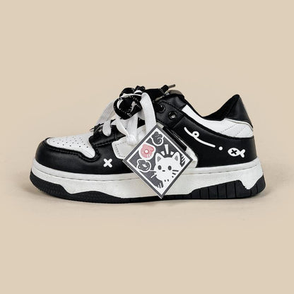Black And White Board Shoes Women's All-match Meow Funny Diary - D&A