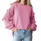 Women's Lantern Sleeve Round Neck Lace Sleeve Top - D&A