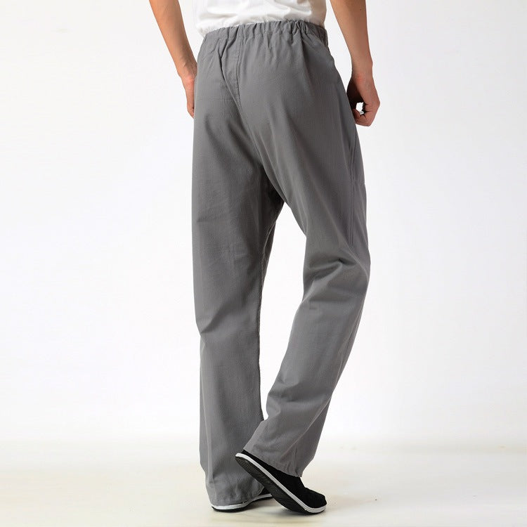 Men's Solid Color Pure Cotton Coarse Fabric Casual Pants Dark Gray - D&A